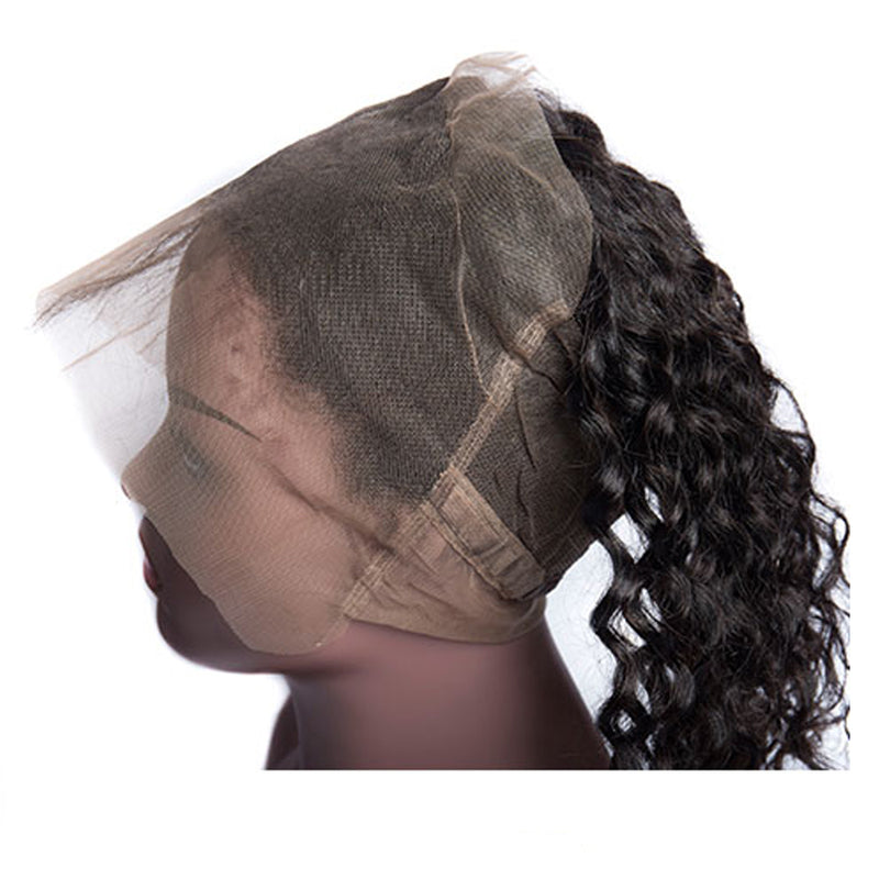 Virgin Hair Water Wave 360 Lace Frontal Closure 22.5x4x2 With Adjustable Strap Medium Brown Lace - 图片 3